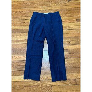 Epaulet NY Dress Pants Men 32x28 Blue Linen Flat Front Straight Leg Made in USA